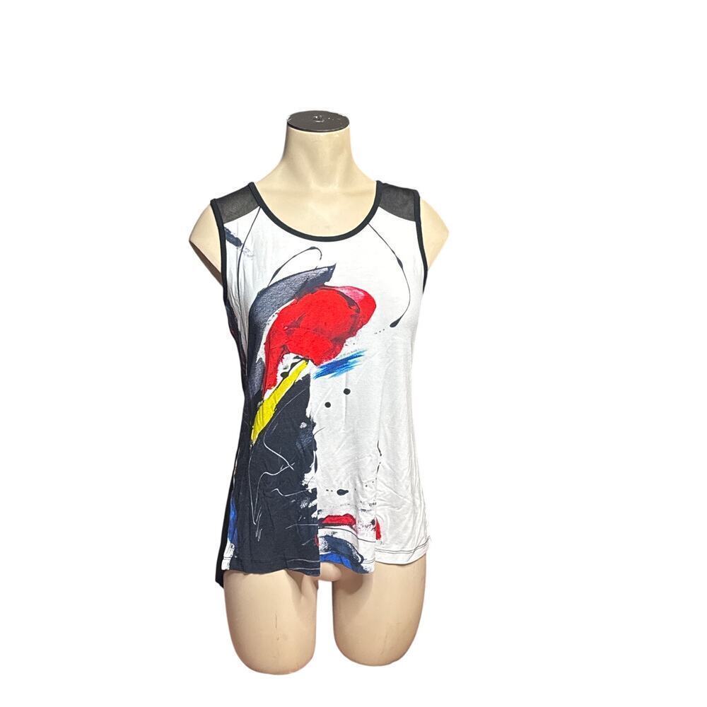 Simply ART by Dolcezza Sleeveless Abstract Tank Top Women's Small Black/White
